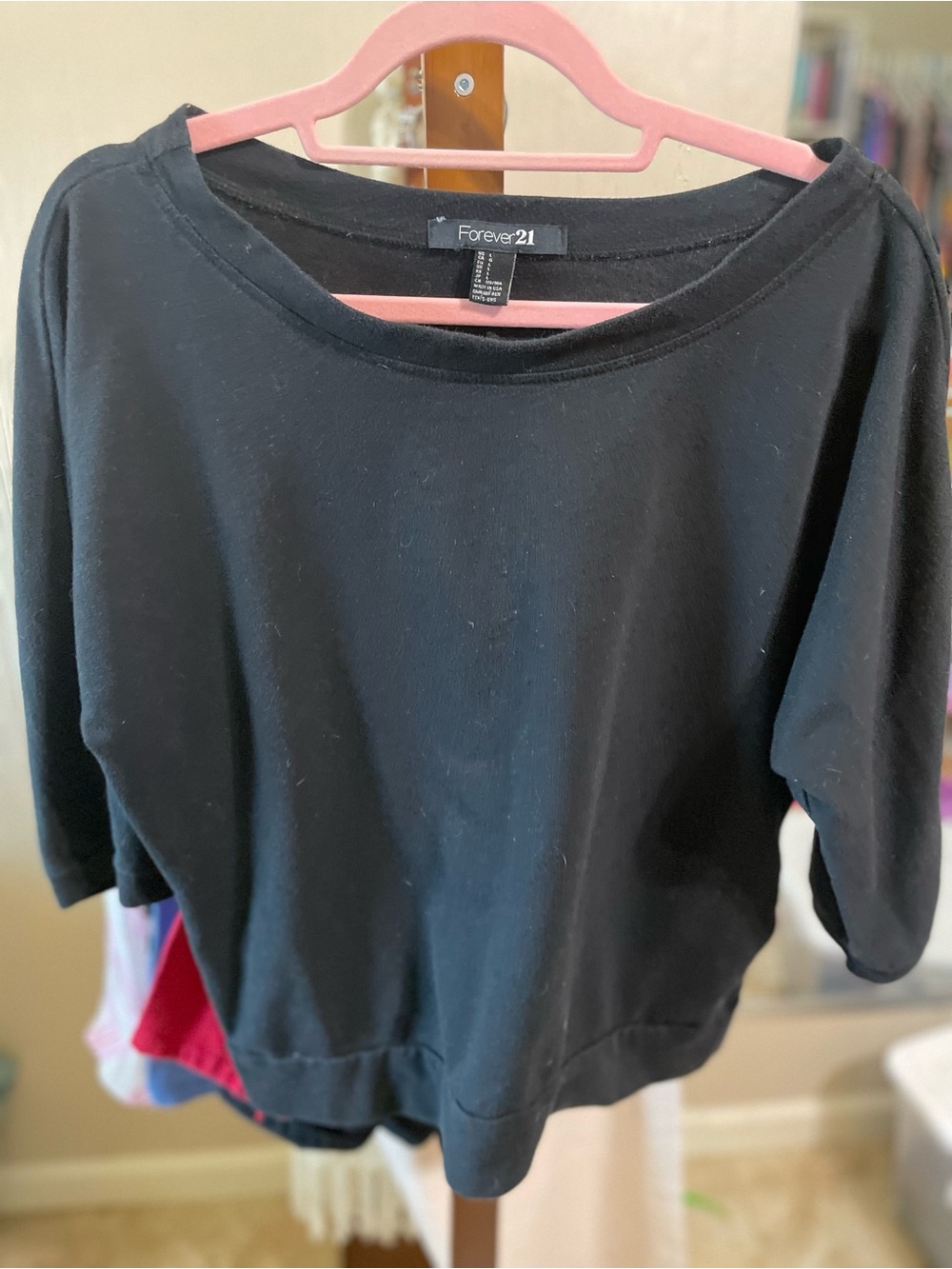 Forever 21 Black Women's Cropped Boatneck Top with Relaxed Sleeves